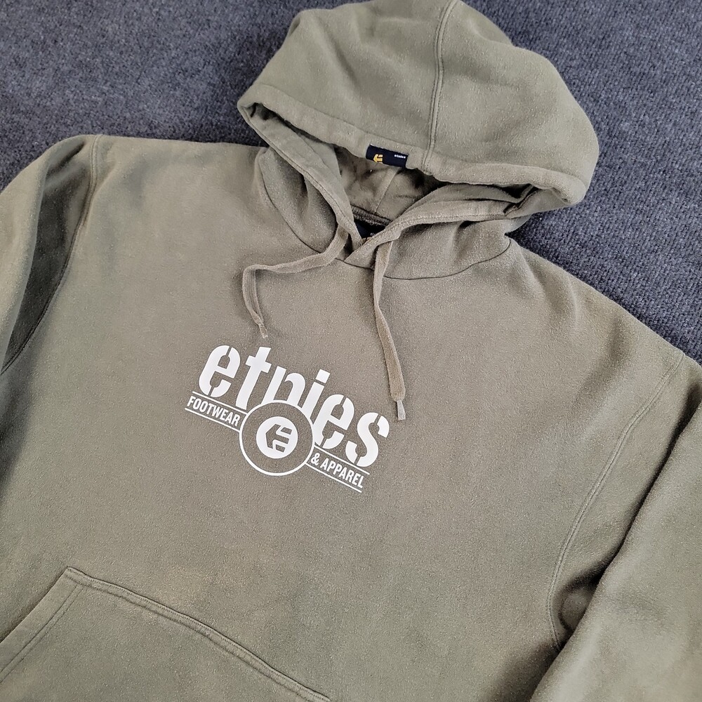 Vintage Y2K  Etnies Skater Classic Logo Pullover Hoodie Mens L Pocket Sage Green
